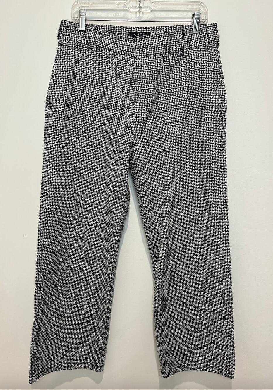 Obey Women's Creeper Houndstooth Wide Leg Pant, Black/White, Organic Cotton